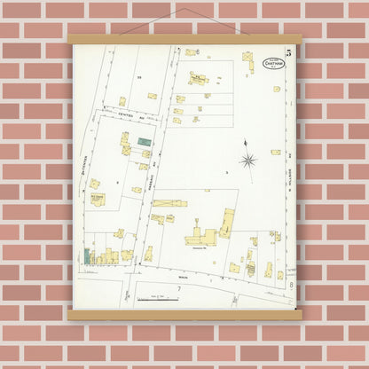 Old map wall art mockup — magnetic wood frame on brick wall — Sanborn Fire Insurance Map from Chatham, Morris County, New Jersey (1909), Sheet #0005