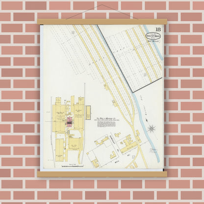 Old map wall art mockup — magnetic wood frame on brick wall — Sanborn Fire Insurance Map from Sault Sainte Marie, Chippewa County, Michigan (1895), Sheet #0018