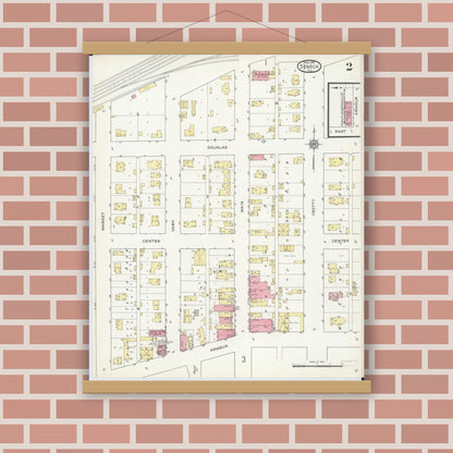 Old map wall art mockup — magnetic wood frame on brick wall — Sanborn Fire Insurance Map from Seneca, La Salle County, Illinois (1913), Sheet #0002