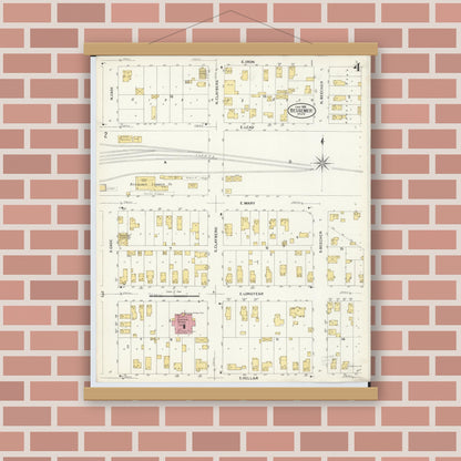 Old map wall art mockup — magnetic wood frame on brick wall — Sanborn Fire Insurance Map from Bessemer, Gogebic County, Michigan (1908), Sheet #0004