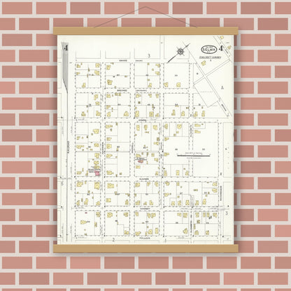 Old map wall art mockup — magnetic wood frame on brick wall — Sanborn Fire Insurance Map from Selma, Johnston County, North Carolina (1923), Sheet #0004