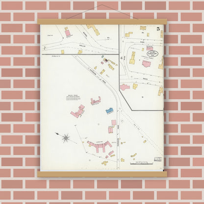 Old map wall art mockup — magnetic wood frame on brick wall — Sanborn Fire Insurance Map from Groton, Middlesex County, Massachusetts (1906), Sheet #0005