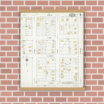 Old map wall art mockup — magnetic wood frame on brick wall — Sanborn Fire Insurance Map from Pipestone, Pipestone County, Minnesota (1921), Sheet #0009