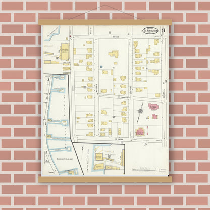 Old map wall art mockup — magnetic wood frame on brick wall — Sanborn Fire Insurance Map from Saint Augustine, Saint John's County, Florida (1917), Sheet #0008