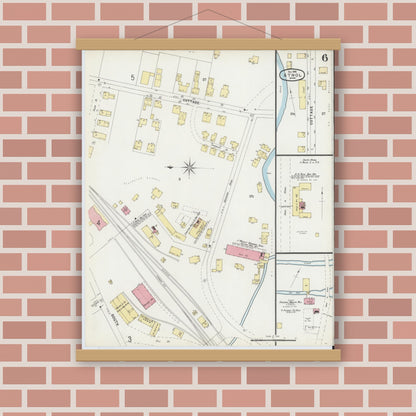 Old map wall art mockup — magnetic wood frame on brick wall — Sanborn Fire Insurance Map from Athol, Worcester County, Massachusetts (1896), Sheet #0006