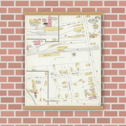 Old map wall art mockup — magnetic wood frame on brick wall — Sanborn Fire Insurance Map from Hackettstown, Warren County, New Jersey (1897), Sheet #0004