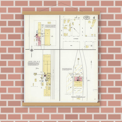 Old map wall art mockup — magnetic wood frame on brick wall — Sanborn Fire Insurance Map from Hearne, Robertson County, Texas (1911), Sheet #0004