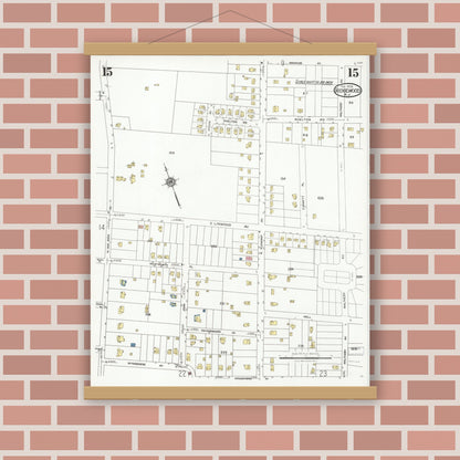 Old map wall art mockup — magnetic wood frame on brick wall — Sanborn Fire Insurance Map from Ridgewood, Bergen County, New Jersey (1928), Sheet #0015