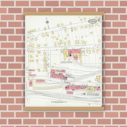 Old map wall art mockup — magnetic wood frame on brick wall — Sanborn Fire Insurance Map from Salamanca, Cattaraugus County, New York (1918), Sheet #0002