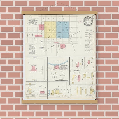 Old map wall art mockup — magnetic wood frame on brick wall — Sanborn Fire Insurance Map from Newton, Jasper County, Illinois (1894) - Complete Map Set