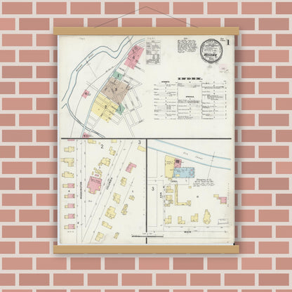 Old map wall art mockup — magnetic wood frame on brick wall — Sanborn Fire Insurance Map from Mohawk, Herkimer County, New York (1897) - Complete Map Set