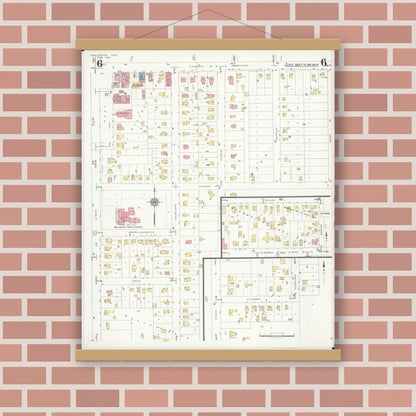 Old map wall art mockup — magnetic wood frame on brick wall — Sanborn Fire Insurance Map from Wellington, Lorain County, Ohio (1933), Sheet #0006