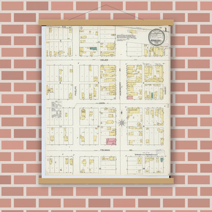 Old map wall art mockup — magnetic wood frame on brick wall — Sanborn Fire Insurance Map from Newberry, Luce County, Michigan (1893) - Complete Map Set