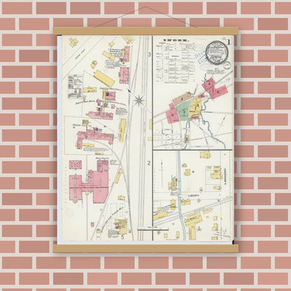 Old map wall art mockup — magnetic wood frame on brick wall — Sanborn Fire Insurance Map from Geneva, Ashtabula County, Ohio (1898), Sheet #0001