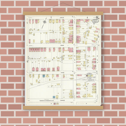 Old map wall art mockup — magnetic wood frame on brick wall — Sanborn Fire Insurance Map from Emaus, Lehigh County, Pennsylvania (1911), Sheet #0009