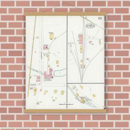 Old map wall art mockup — magnetic wood frame on brick wall — Sanborn Fire Insurance Map from Shippensburg, Cumberland And Franklin Counties, Pennsylvania (1899), Sheet #0011
