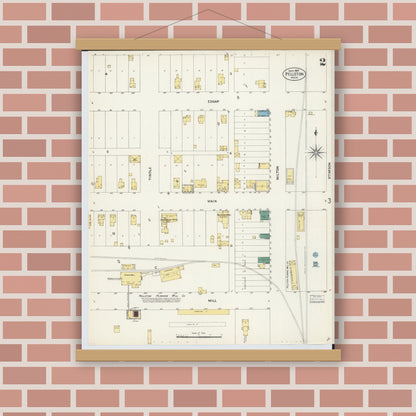 Old map wall art mockup — magnetic wood frame on brick wall — Sanborn Fire Insurance Map from Pellston, Emmet County, Michigan (1907), Sheet #0002