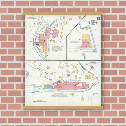 Old map wall art mockup — magnetic wood frame on brick wall — Sanborn Fire Insurance Map from Port Chester, Westchester County, New York (1902), Sheet #0015