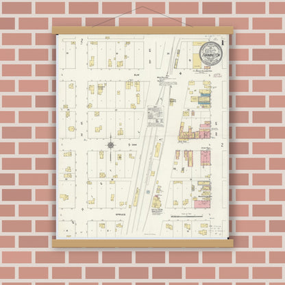 Old map wall art mockup — magnetic wood frame on brick wall — Sanborn Fire Insurance Map from Farmington, Dakota County, Minnesota (1910) - Complete Map Set