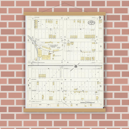 Old map wall art mockup — magnetic wood frame on brick wall — Sanborn Fire Insurance Map from Juniata, Blair County, Pennsylvania (1910), Sheet #0009