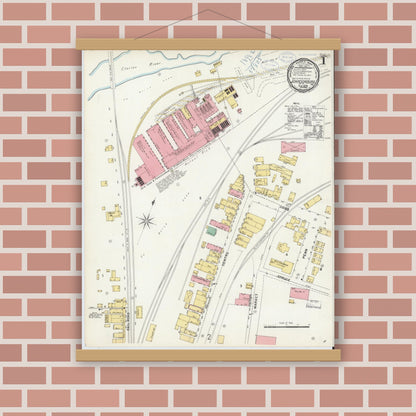 Old map wall art mockup — magnetic wood frame on brick wall — Sanborn Fire Insurance Map from Johnsonburg, Elk County, Pennsylvania (1898), Sheet #0001