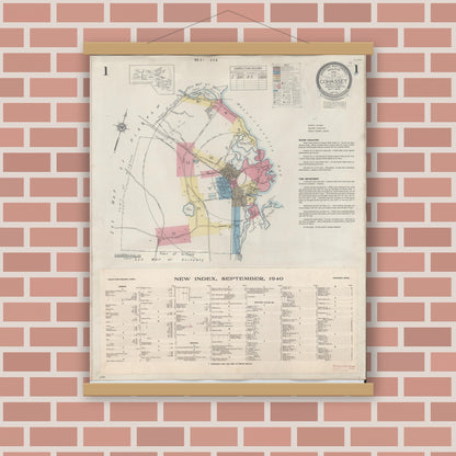 Old map wall art mockup — magnetic wood frame on brick wall — Sanborn Fire Insurance Map from Cohasset, Norfolk County, Massachusetts (1940) - Complete Map Set