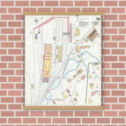 Old map wall art mockup — magnetic wood frame on brick wall — Sanborn Fire Insurance Map from El Paso, El Paso County, Texas (1905), Sheet #0035