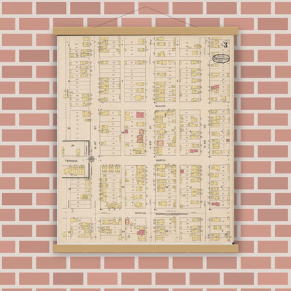 Old map wall art mockup — magnetic wood frame on brick wall — Sanborn Fire Insurance Map from Dennison, Tuscarawas County, Ohio (1921), Sheet #0003