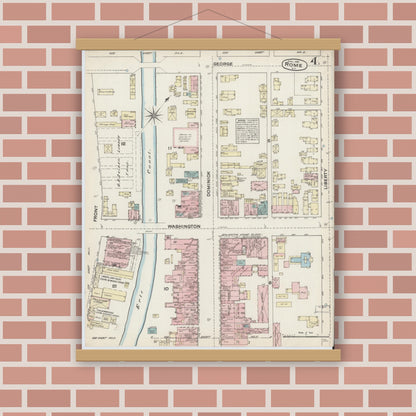 Old map wall art mockup — magnetic wood frame on brick wall — Sanborn Fire Insurance Map from Rome, Oneida County, New York (1884), Sheet #0004