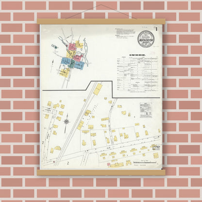 Old map wall art mockup — magnetic wood frame on brick wall — Sanborn Fire Insurance Map from North Easton, Bristol County, Massachusetts (1911) - Complete Map Set