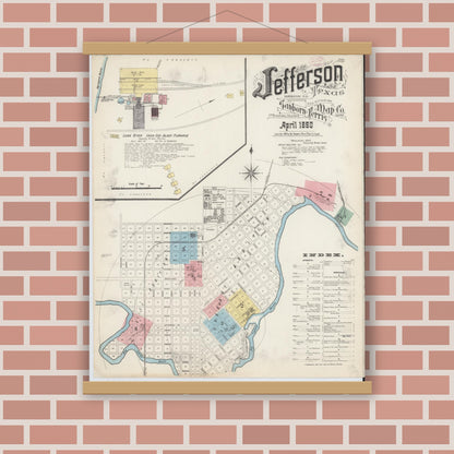 Old map wall art mockup — magnetic wood frame on brick wall — Sanborn Fire Insurance Map from Jefferson, Marion County, Texas (1890) - Complete Map Set