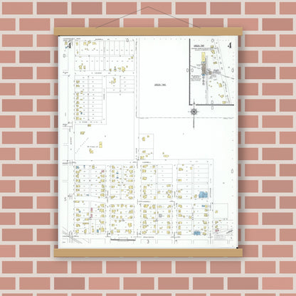 Old map wall art mockup — magnetic wood frame on brick wall — Sanborn Fire Insurance Map from Loudonville, Ashland County, Ohio (1950), Sheet #0004