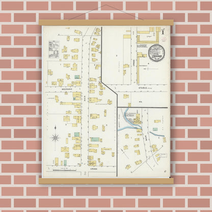 Old map wall art mockup — magnetic wood frame on brick wall — Sanborn Fire Insurance Map from Croghan, Lewis County, New York (1895) - Complete Map Set