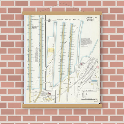 Old map wall art mockup — magnetic wood frame on brick wall — Sanborn Fire Insurance Map from Escanaba, Delta County, Michigan (1913), Sheet #0007