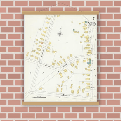 Old map wall art mockup — magnetic wood frame on brick wall — Sanborn Fire Insurance Map from Hamilton, Madison County, New York (1906), Sheet #0007