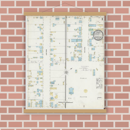 Old map wall art mockup — magnetic wood frame on brick wall — Sanborn Fire Insurance Map from Fredericksburg, Gillespie County, Texas (1896) - Complete Map Set