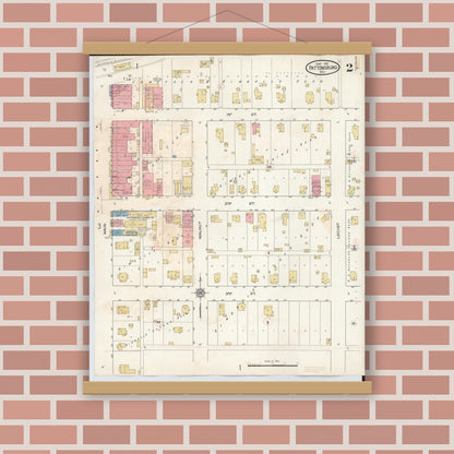 Old map wall art mockup — magnetic wood frame on brick wall — Sanborn Fire Insurance Map from Pattonsburg, Daviess County, Missouri (1931), Sheet #0002