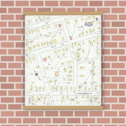 Old map wall art mockup — magnetic wood frame on brick wall — Sanborn Fire Insurance Map from Red Wing, Goodhue County, Minnesota (1917), Sheet #0017