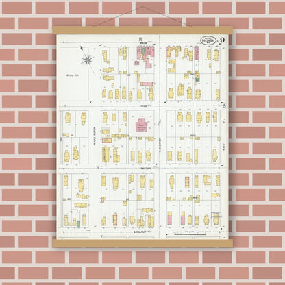 Old map wall art mockup — magnetic wood frame on brick wall — Sanborn Fire Insurance Map from Green Bay, Brown County, Wisconsin (1900), Sheet #0009
