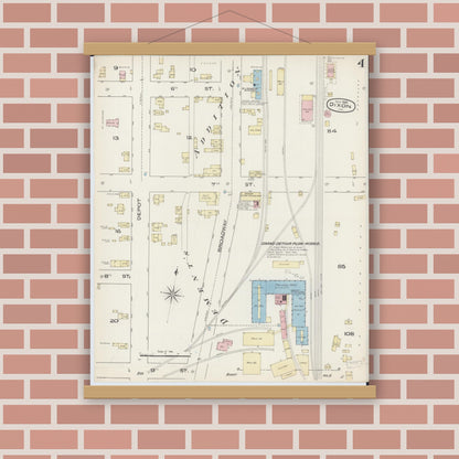 Old map wall art mockup — magnetic wood frame on brick wall — Sanborn Fire Insurance Map from Dixon, Lee County, Illinois (1885), Sheet #0004