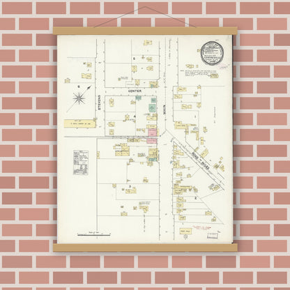 Old map wall art mockup — magnetic wood frame on brick wall — Sanborn Fire Insurance Map from Centerville, Alameda County, California (1890), Sheet #0001