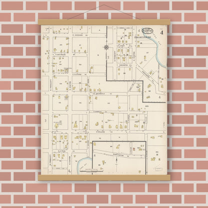 Old map wall art mockup — magnetic wood frame on brick wall — Sanborn Fire Insurance Map from Eustis, Lake County, Florida (1922), Sheet #0004