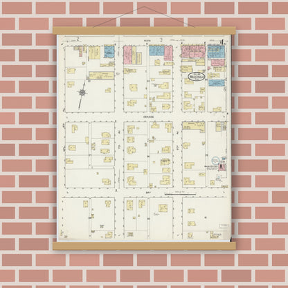 Old map wall art mockup — magnetic wood frame on brick wall — Sanborn Fire Insurance Map from Wauchula, Hardee County, Florida (1914), Sheet #0004