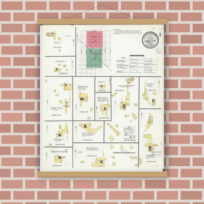 Old map wall art mockup — magnetic wood frame on brick wall — Sanborn Fire Insurance Map from Cuba City, Grant County, Wisconsin (1908) - Complete Map Set