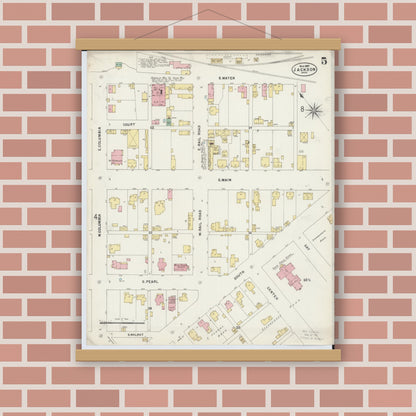 Old map wall art mockup — magnetic wood frame on brick wall — Sanborn Fire Insurance Map from Jackson, Jackson County, Ohio (1897), Sheet #0005