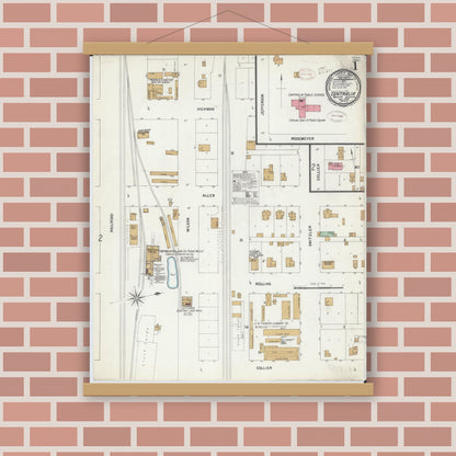 Old map wall art mockup — magnetic wood frame on brick wall — Sanborn Fire Insurance Map from Centralia, Boone County, Missouri (1899) - Complete Map Set