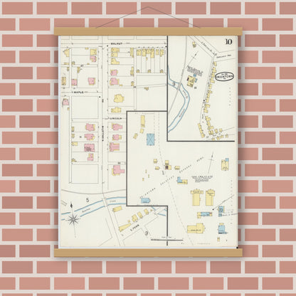 Old map wall art mockup — magnetic wood frame on brick wall — Sanborn Fire Insurance Map from Uniontown, Fayette County, Pennsylvania (1896), Sheet #0010