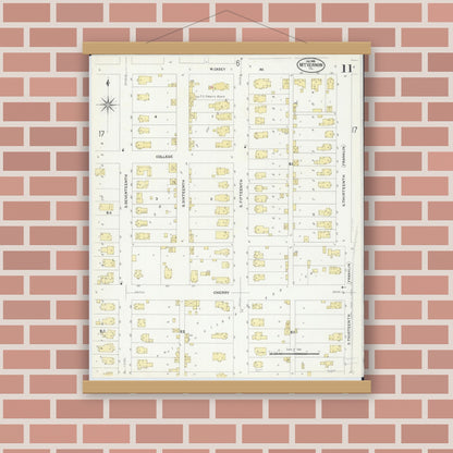 Old map wall art mockup — magnetic wood frame on brick wall — Sanborn Fire Insurance Map from Mount Vernon, Jefferson County, Illinois (1908), Sheet #0011
