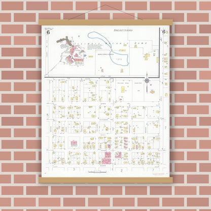 Old map wall art mockup — magnetic wood frame on brick wall — Sanborn Fire Insurance Map from Sullivan, Moultrie County, Illinois (1932), Sheet #0006