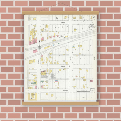 Old map wall art mockup — magnetic wood frame on brick wall — Sanborn Fire Insurance Map from Pacific, Franklin County, Missouri (1903), Sheet #0003